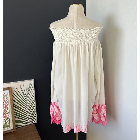 Laurie & Joe Embroidered Off Shoulder Smock Top Silk Tunic Eyelet France - Picture 6 of 10